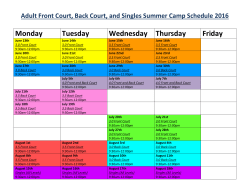 Adult Front Court, Back Court, and Singles Summer Camp Schedule