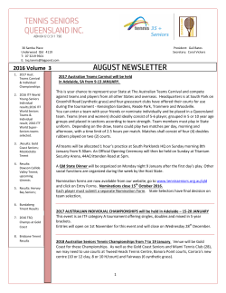 AUGUST NEWSLETTER TENNIS SENIORS QUEENSLAND INC.