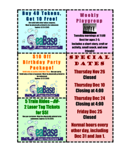 Buy 40 Tokens, Get 10 Free! Weekly Playgroup $10 Off Birthday