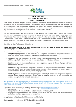 Swim Ireland National Head Coach &ndash; Position Vacant 1 of 4 SWIM