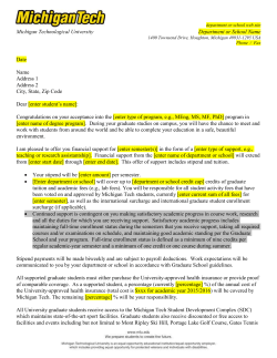 Offer letter for a new student - Michigan Technological University