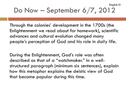 Do Now * September 6/7, 2012