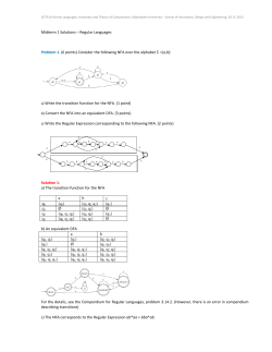 Midterm 1 Solutions &ndash; Regular Languages Problem 1. (6 points