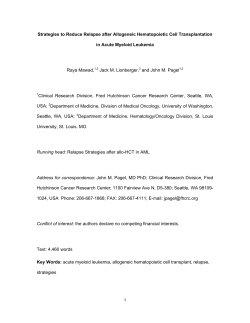 Strategies to Reduce Relapse after Allogeneic Hematopoietic Cell