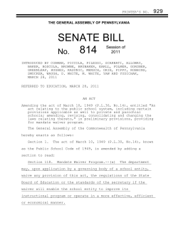 PRINTER`S NO. 929 THE GENERAL ASSEMBLY OF