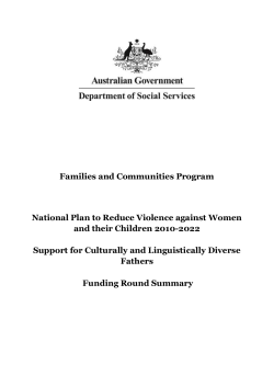 Families and Communities Program National Plan to Reduce
