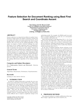 Feature Selection for Document Ranking using Best First Search