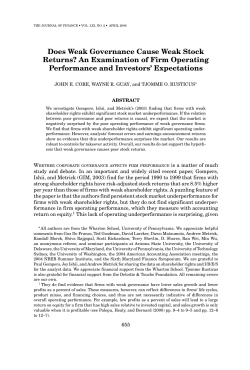 Does Weak Governance Cause Weak Stock Returns? An