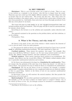 b1 SET THEORY 0. What is Set Theory, and why study it?