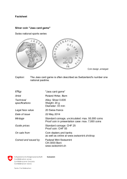 Factsheet Silver coin "Jass card game" Swiss national sports series