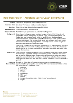 Role Description &ndash; Assistant Sports Coach (voluntary)