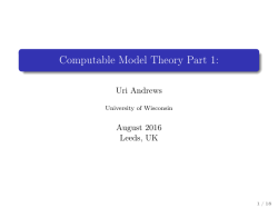 Computable Model Theory Part 1: