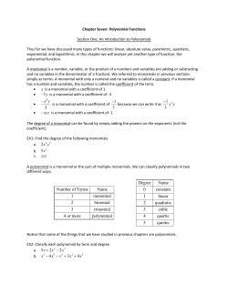 Chapter Seven: Polynomial Functions Section One: An Introduction