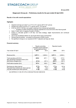 Stagecoach Group plc – Preliminary results for the year ended 30