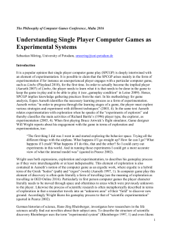 Understanding Single Player Computer Games as Experimental