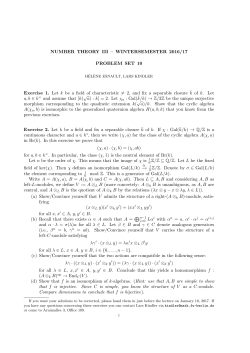 NUMBER THEORY III &ndash; WINTERSEMESTER 2016/17 PROBLEM