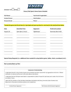 Emory Club Sports Home Game Schedule Date Start/End Time