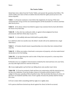 Name: Core: The Twelve Tables Study these laws, taken from the
