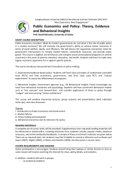 Public Economics and Policy: Theory, Evidence and Behavioral