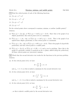 Math 21a Maxima, minima, and saddle points