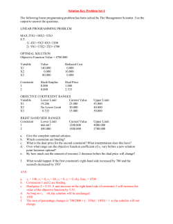 Solution Key Problem Set 4 The following linear programming