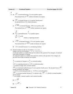 Lesson 4.2 Irrational Numbers Exercises (pages 211&ndash;212) A 3. a) is
