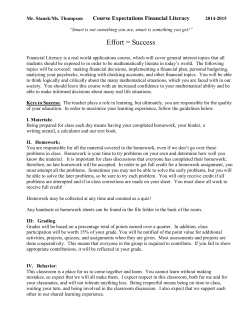 Course Expectations Financial Literacy