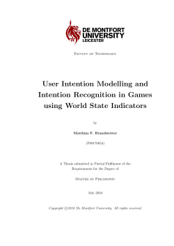 User Intention Modelling and Intention Recognition in Games using
