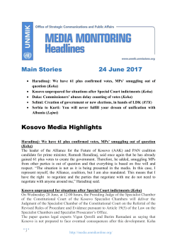 Headlines &ndash; 24.06.2017 - UNMIK Media Observer