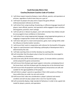 South Burnaby Metro Club Coaches/Assistant Coaches Code of