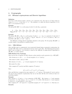 2. Cryptography 2.5. ElGamal cryptosystems and Discrete logarithms