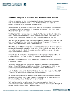 250 films compete in the 2014 Asia Pacific Screen Awards