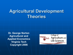 Objectives today - Economics of Agricultural Development