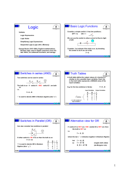Basic Logic Functions Switches in series (AND) Truth Tables