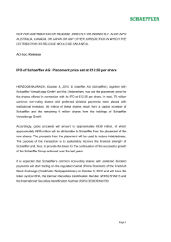 Ad-hoc Release: IPO of Schaeffler AG: Placement price set at