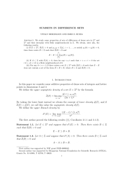SUMSETS IN DIFFERENCE SETS 1. Introduction In this paper we