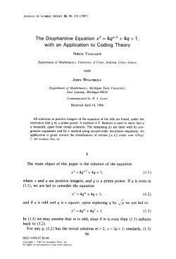 The Diophantine Equation x2 = 4qaj2 + 4q + 1, with an Application
