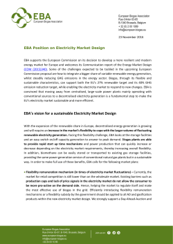 EBA`s vision for a sustainable Electricity Market Design