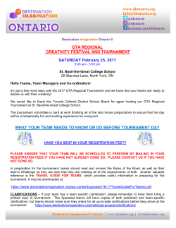 GTA Pre-Tournament Newsletter - Destination ImagiNation Ontario