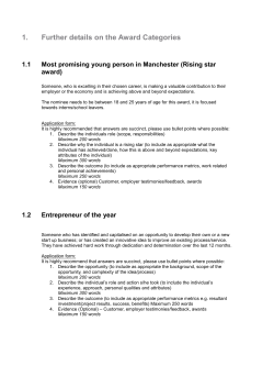 Further details on the Award Categories Most