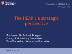 The HEAR : a strategic perspective - Professor Sir Robert