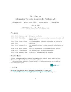 Workshop on Information Theoretic Incentives for Artificial Life