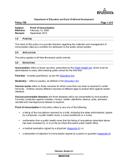 Policy 706 - Proof of Immunization