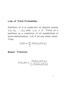 Law of Total Probability Partition of S is collection of disjoint events