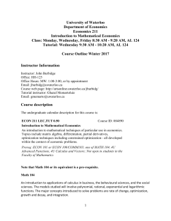 University of Waterloo Department of Economics Economics 211