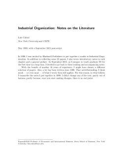 Industrial Organization: Notes on the Literature