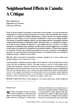 Neighbourhood Effects in Canada: A Critique