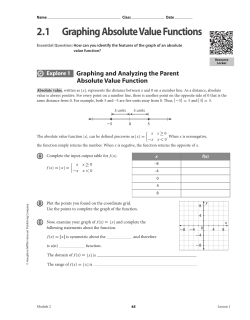 2.1 Graphing Absolute Value Functions