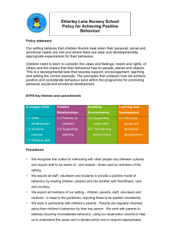 Etherley Lane Nursery School Policy for Achieving Positive Behaviour