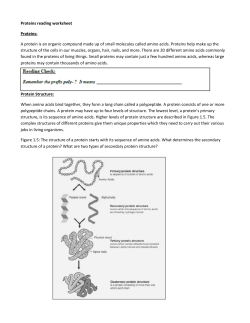 Proteins reading worksheet Proteins: A protein is an organic